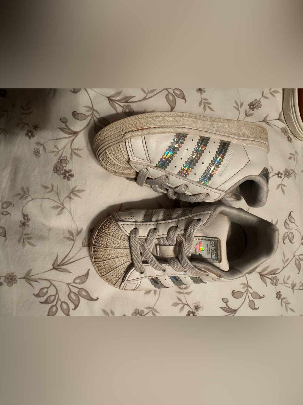 adidas Kids White Sneakers with Iridescent Three Stripes